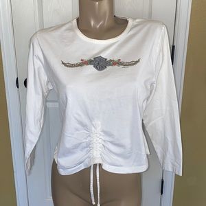 Harley Davidson Drawstring White Crop Top XL